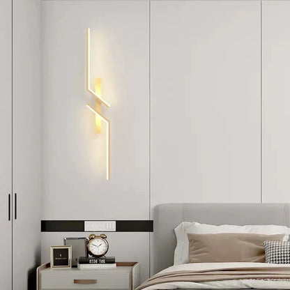 LED Wall Lamp Modern Minimalist Strip Wall Black Gold Wall Light for Bedroom Bedside Living Room TV Sofa Lobby Background Decor
