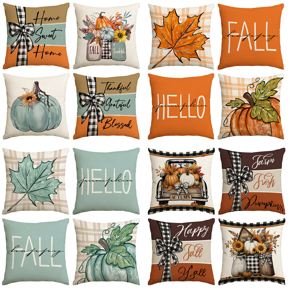 Pillow Covers - Autumn Thanksgiving Set of 1/4, No Core