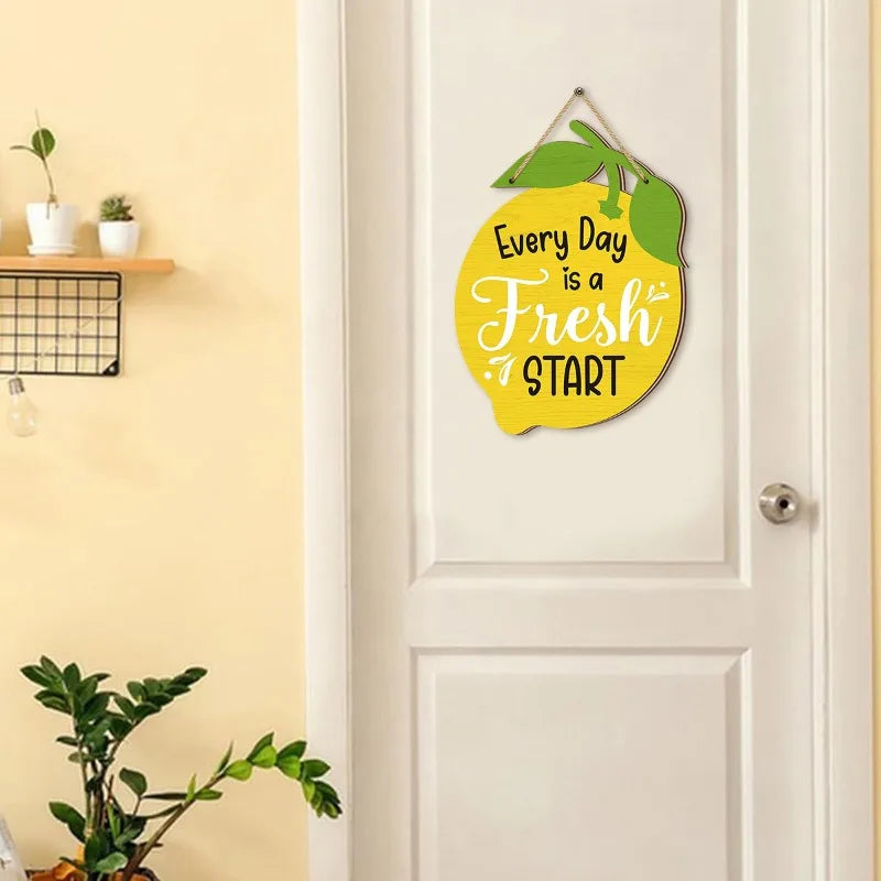 Durable Wooden Summer Lemon Signs Funny Wall Art Lemon Wall Ornaments Cartoon Welcome Hanging Board for Home Room Party