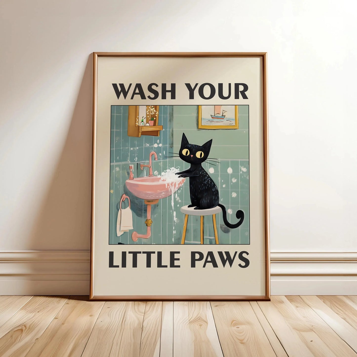 Wash Your Paws Black Cat Canvas Print Bathroom Cat You Pooping Wall Art Poster for Modern Living Room Toilet Kitchen Home Decor