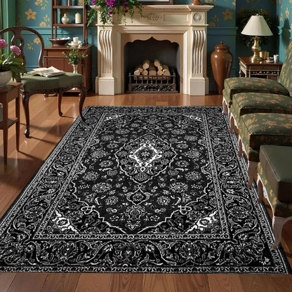 Black Bohemian Turkish Carpet - Stain-Resistant Rug