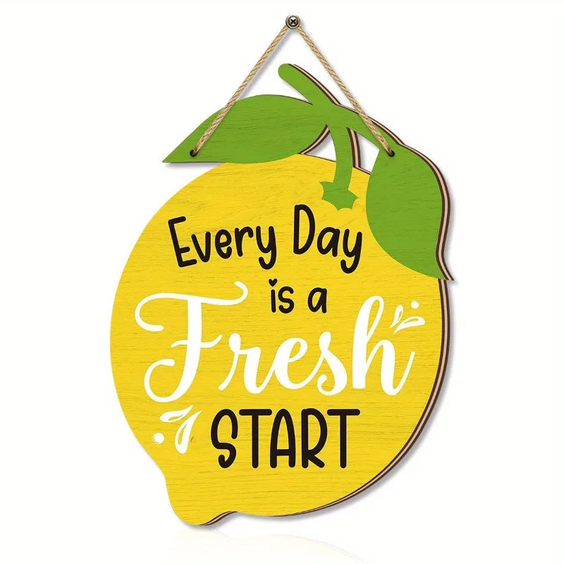 Durable Wooden Summer Lemon Signs Funny Wall Art Lemon Wall Ornaments Cartoon Welcome Hanging Board for Home Room Party