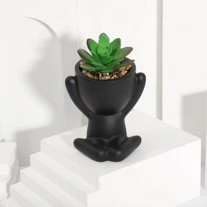 XIYA FLOWER Artificial Aloe Potted Plant Black Miniature Character Pot Fake Potted Plant Wholesale PE Material Home Decoration