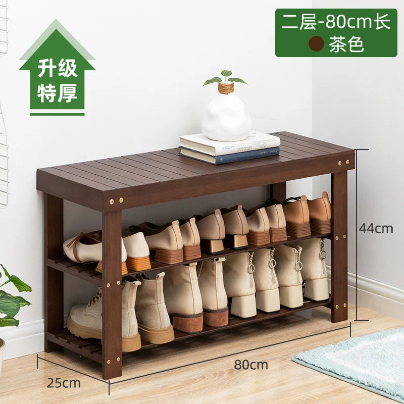 Shoe Organizer: Bamboo Shoe Rack - 2 Layer Organizer for Hallway