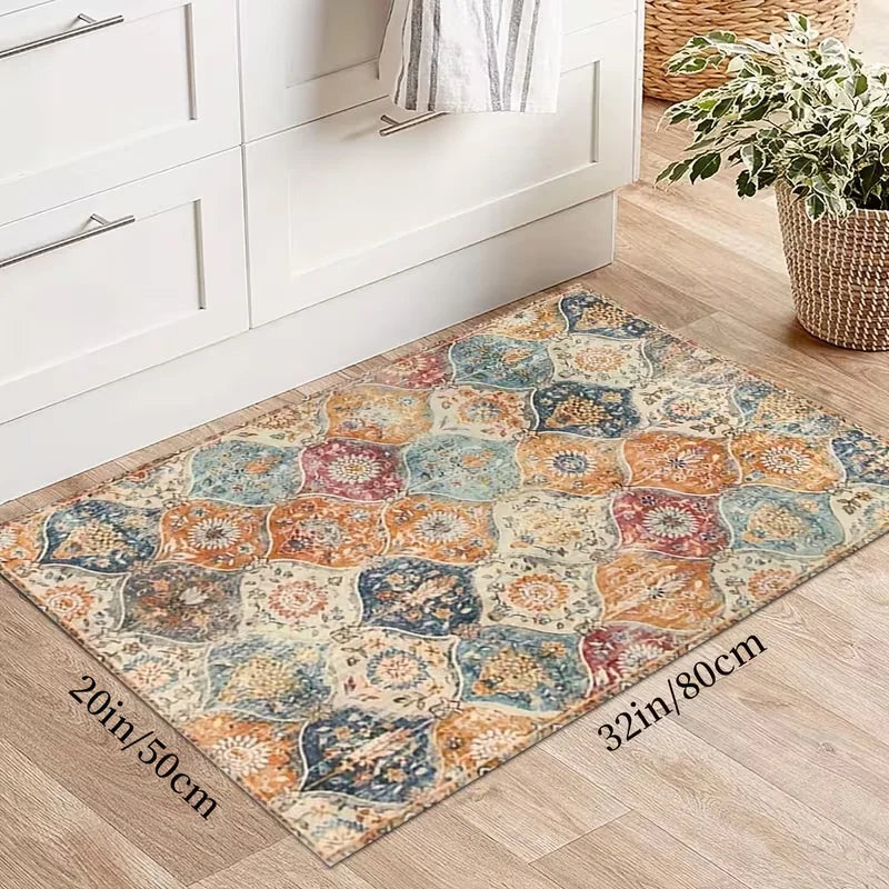 Creative Bohemian Moroccan Printed Floor Mat Hallway Machine Washable Rug Suitable for Bedroom, Living Room, Dining Room Kitchen