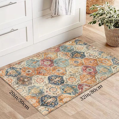 Creative Bohemian Moroccan Printed Floor Mat Hallway Machine Washable Rug Suitable for Bedroom, Living Room, Dining Room Kitchen