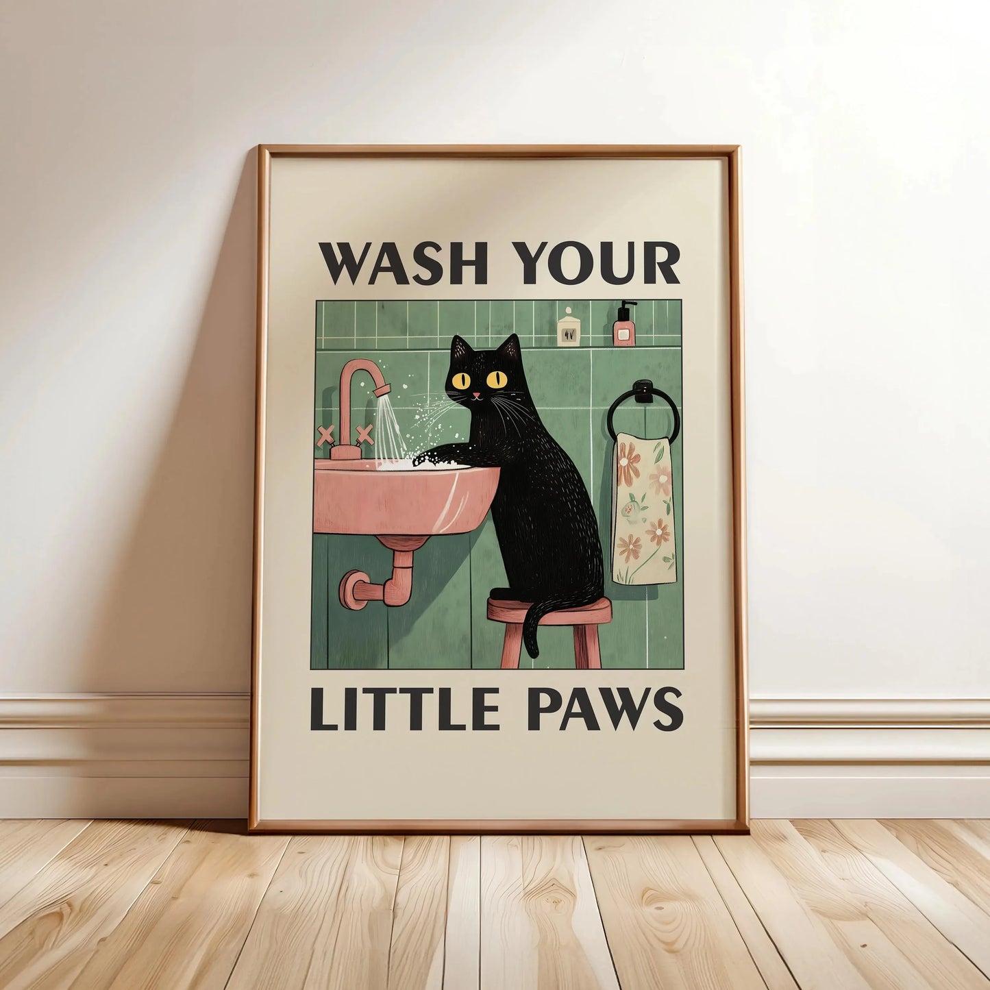 Wash Your Paws Black Cat Canvas Print Bathroom Cat You Pooping Wall Art Poster for Modern Living Room Toilet Kitchen Home Decor