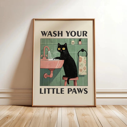 Wash Your Paws Black Cat Canvas Print Bathroom Cat You Pooping Wall Art Poster for Modern Living Room Toilet Kitchen Home Decor