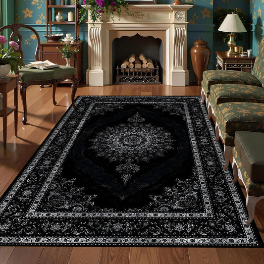 Black Bohemian Turkish Carpet - Stain-Resistant Rug
