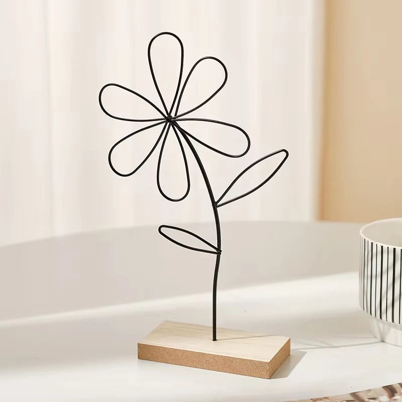1Pcs Nordic Style Iron Flower Decoration Creative Home Living Room Entrance Wine Cabinet Metal Crafts Desk Decoration