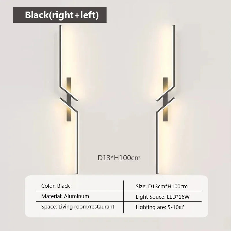 LED Wall Lamp Modern Minimalist Strip Wall Black Gold Wall Light for Bedroom Bedside Living Room TV Sofa Lobby Background Decor