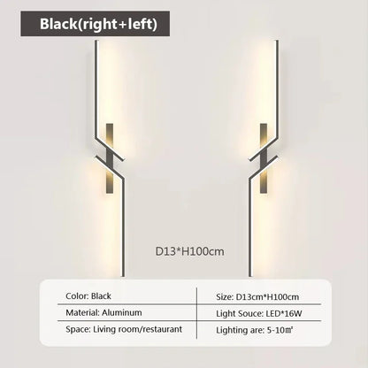 LED Wall Lamp Modern Minimalist Strip Wall Black Gold Wall Light for Bedroom Bedside Living Room TV Sofa Lobby Background Decor
