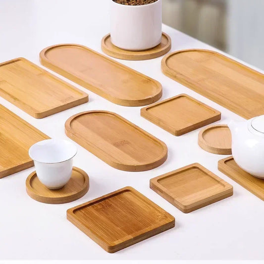 Wood Tray: Bamboo Tray Coaster Multi-Use Wood Saucer & Cup Mat