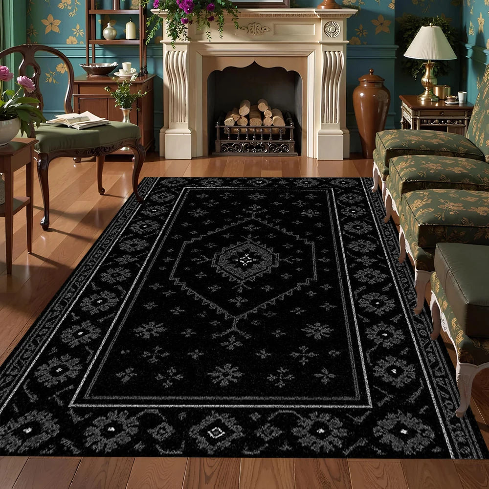 Black Bohemian Turkish Carpet - Stain-Resistant Rug