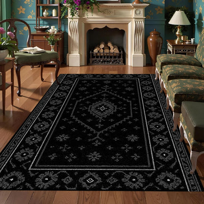 Black Bohemian Turkish Carpet - Stain-Resistant Rug