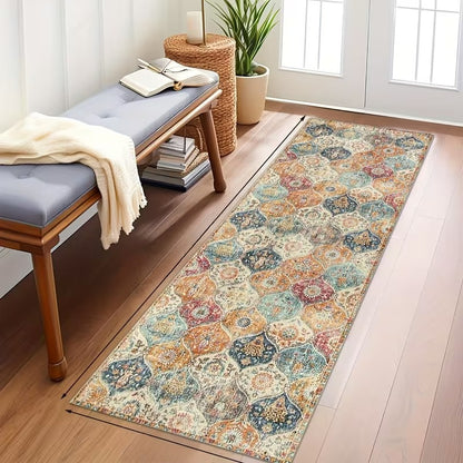 Creative Bohemian Moroccan Printed Floor Mat Hallway Machine Washable Rug Suitable for Bedroom, Living Room, Dining Room Kitchen