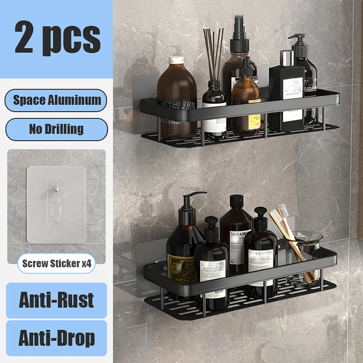 Bathroom Storage Rack: No-Drill Wall Mount Corner Shelf