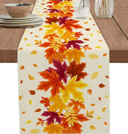 Table Linen: Thanksgiving Maple Leaf Table Runner - Washable Linen Decor