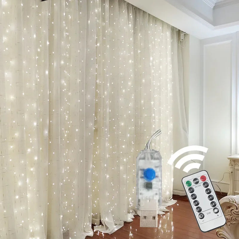 Curtain Lights: Remote Control USB Fairy Lights - 3Mx3M LED Curtain Decor