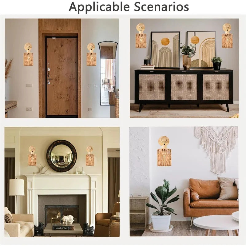 Wall Lamp: Farmhouse Hemp Rope Cylindrical Bedroom Light