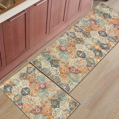 Creative Bohemian Moroccan Printed Floor Mat Hallway Machine Washable Rug Suitable for Bedroom, Living Room, Dining Room Kitchen