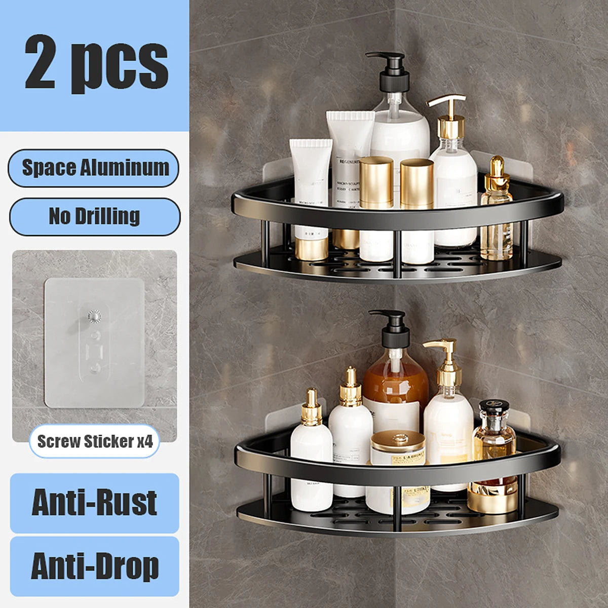 Bathroom Storage Rack: No-Drill Wall Mount Corner Shelf