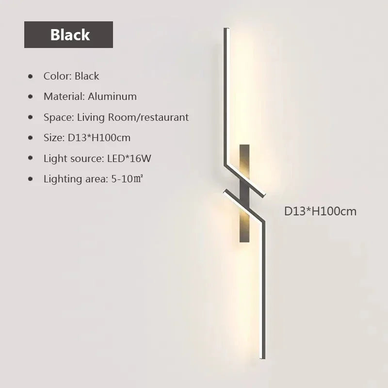 LED Wall Lamp Modern Minimalist Strip Wall Black Gold Wall Light for Bedroom Bedside Living Room TV Sofa Lobby Background Decor