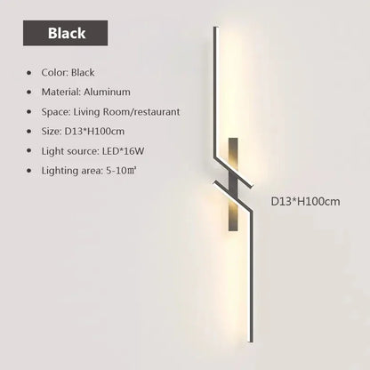 LED Wall Lamp Modern Minimalist Strip Wall Black Gold Wall Light for Bedroom Bedside Living Room TV Sofa Lobby Background Decor