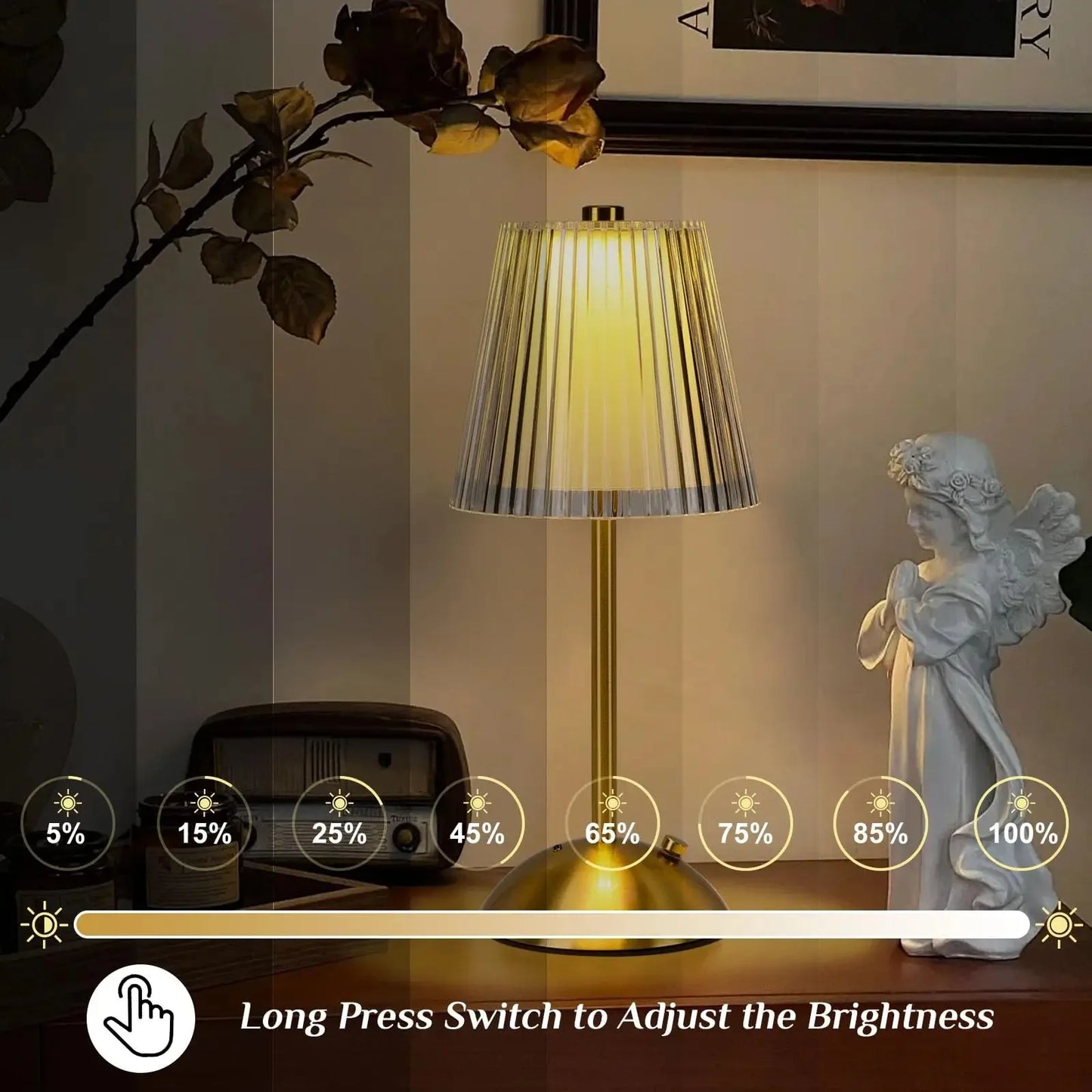 Cordless Touch Lamp: Dimmable, 3 Colors, Battery Operated