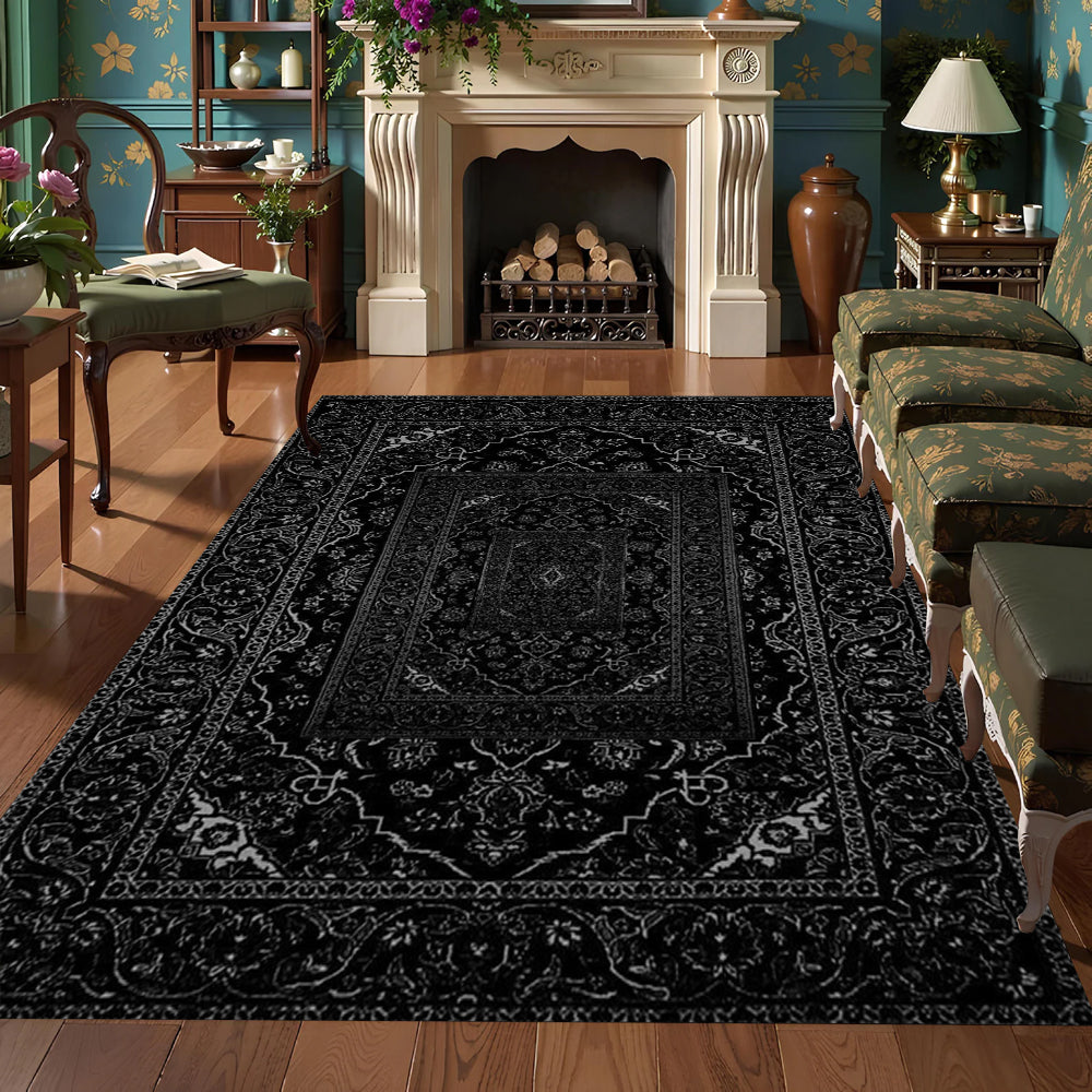 Black Bohemian Turkish Carpet - Stain-Resistant Rug