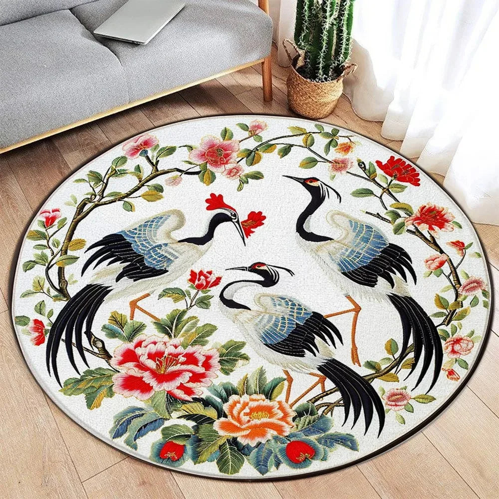 Area Rug: Lotus Flower Koi Round Carpet - Chinese Style Decor Rug