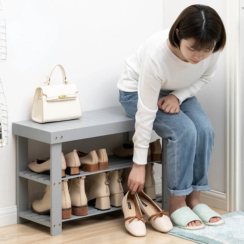 Shoe Organizer: Bamboo Shoe Rack - 2 Layer Organizer for Hallway