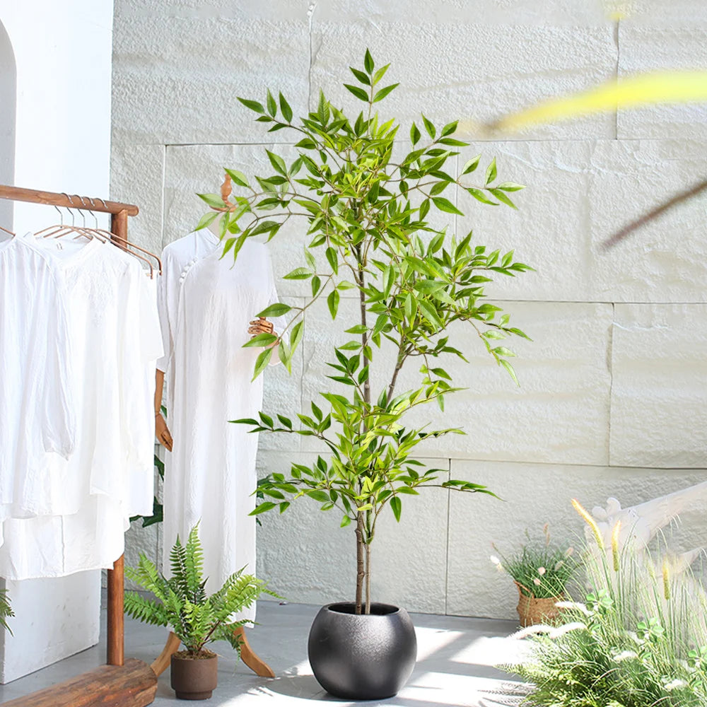 75cm Largen Fake Nandina Tree Artificial Palm Plants Plastic Green Bamboo Plant Faux Sumac Tree For Home Garden Office Decor
