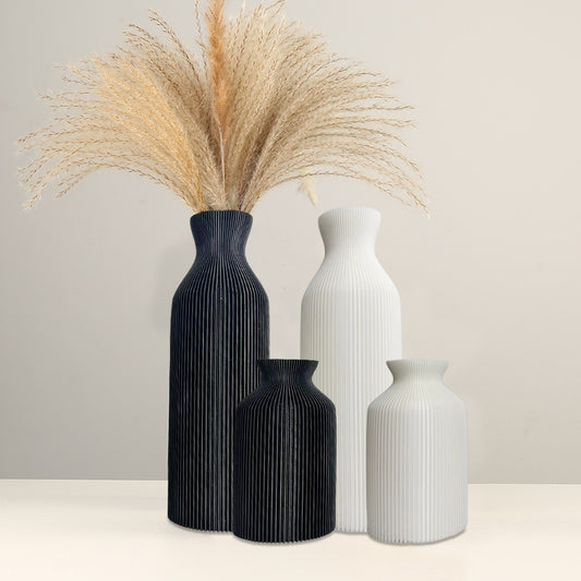 3D Printed Minimalist Flower Vase - White Pampas Grass Decor