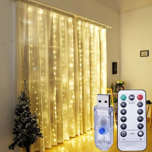 Curtain Lights: Remote Control USB Fairy Lights - 3Mx3M LED Curtain Decor