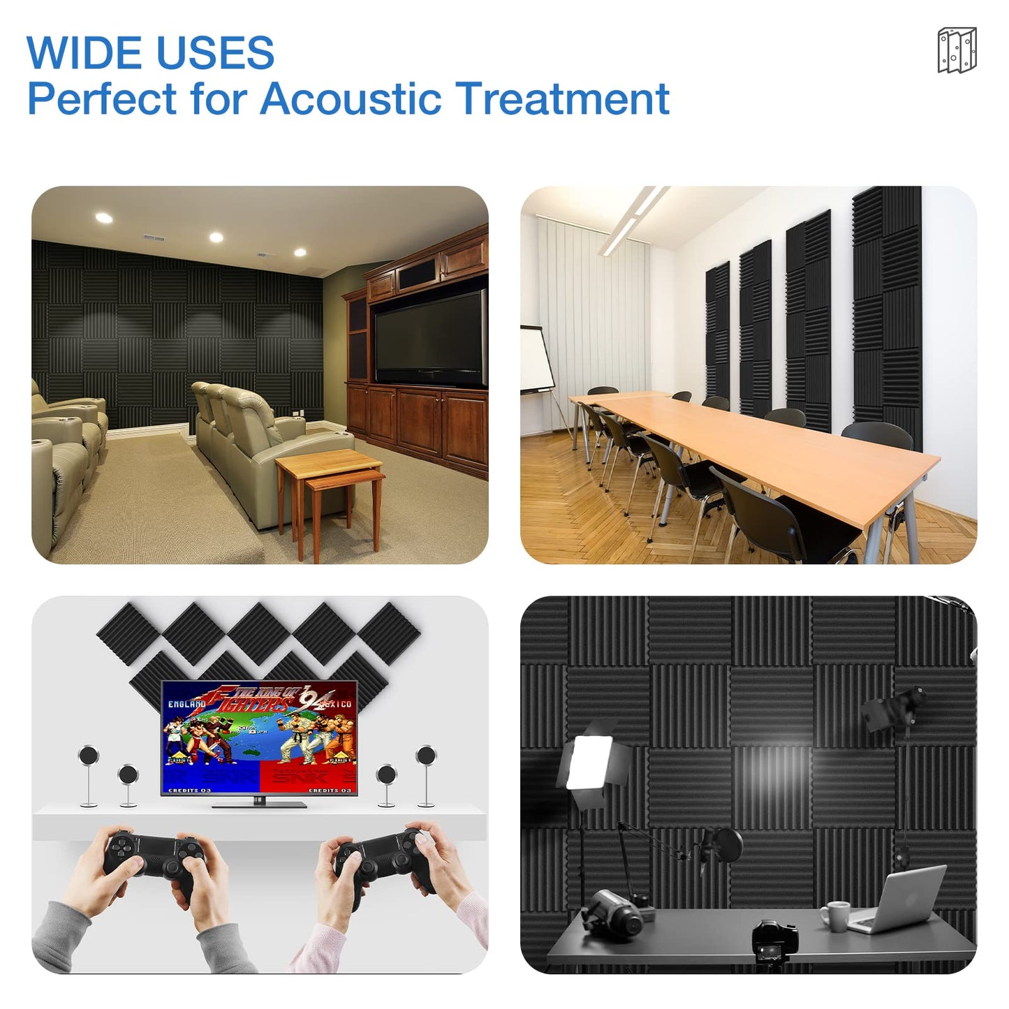 Acoustic Panels 12-Pack: Self-Adhesive Soundproof Foam