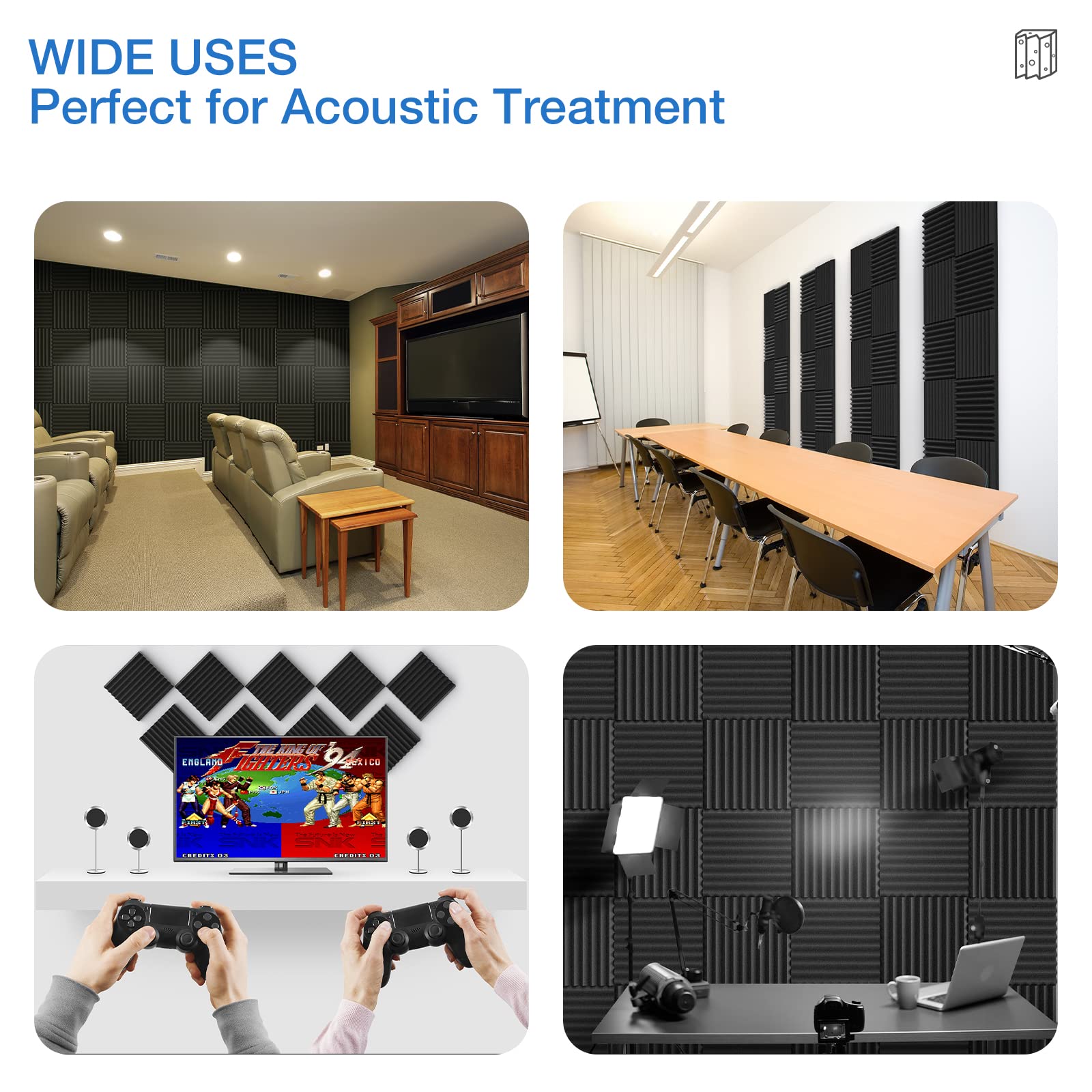 Acoustic Panels 12-Pack: Self-Adhesive Soundproof Foam