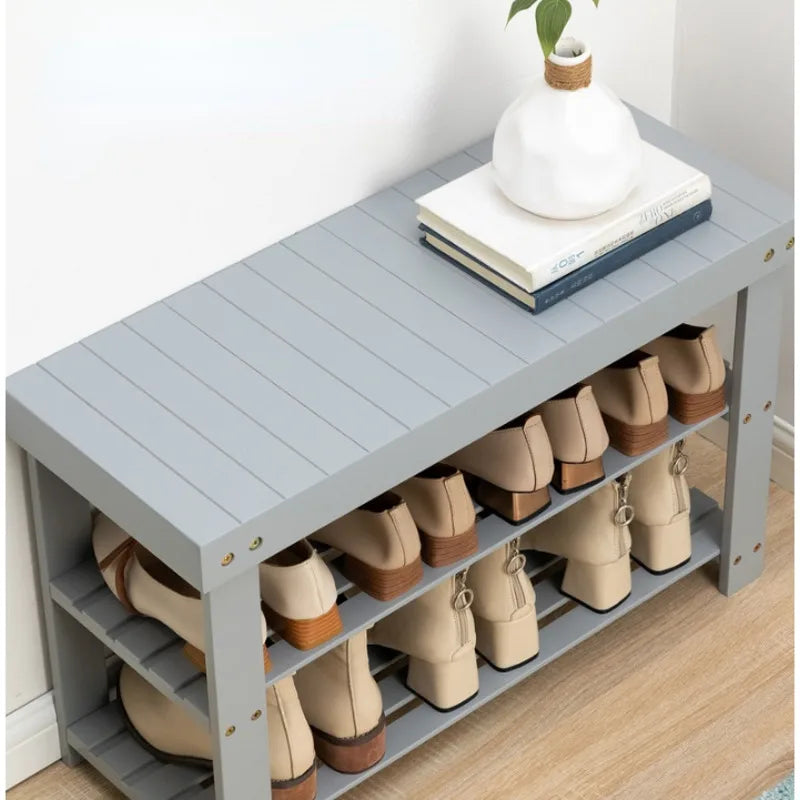 Shoe Organizer: Bamboo Shoe Rack - 2 Layer Organizer for Hallway