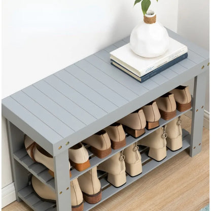 Shoe Organizer: Bamboo Shoe Rack - 2 Layer Organizer for Hallway