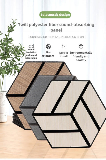 Polyester Soundproof Panels - Wood Grain Hexagonal Acoustic Decor