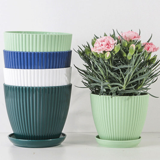 Green Dill Plastic Flower Pot - Double Layer with Tray