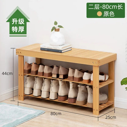 Shoe Organizer: Bamboo Shoe Rack - 2 Layer Organizer for Hallway