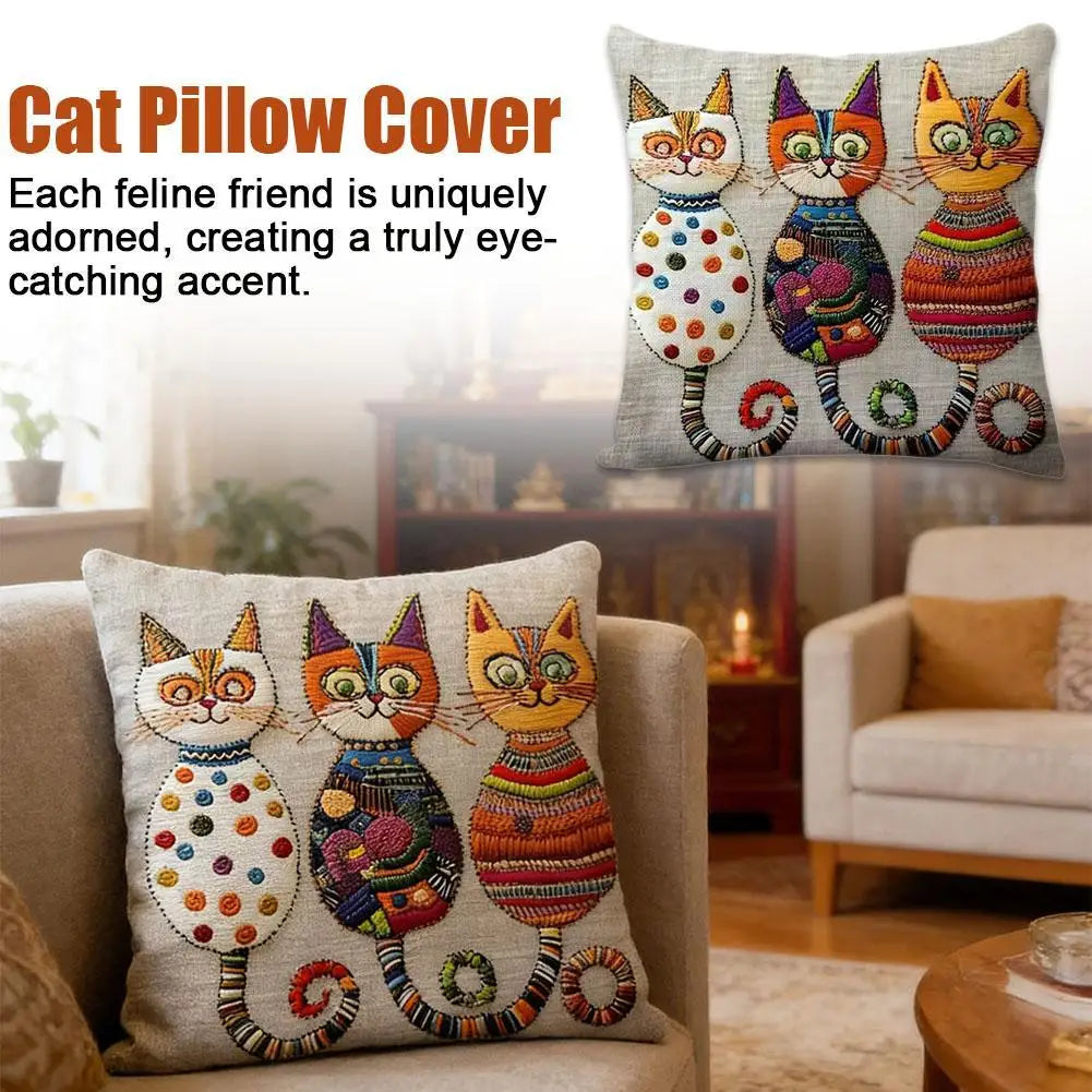 Cute Cat Pillowcase 2D Flat Printed Cushion Cover Aesthetic Sofa Decorative Pillow Cover For Living Room Bedroom Home Decoration