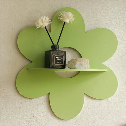 Flower Shape Wall Storage Holder Wooden Wall Art Wall Decoration Floating Plant Shelf For Bathroom Home Room Decor Gift Bedroom