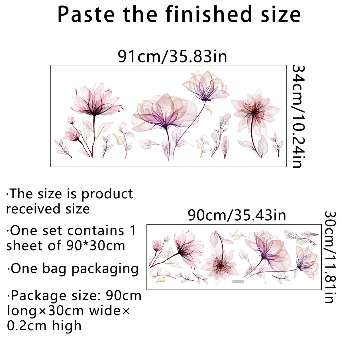 Pink Flowers Wall Stickers for Living Room Bedroom Background Wall Decor Girls's Room Home Decorative Stickers Wall Decals Mural
