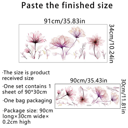 Pink Flowers Wall Stickers for Living Room Bedroom Background Wall Decor Girls's Room Home Decorative Stickers Wall Decals Mural