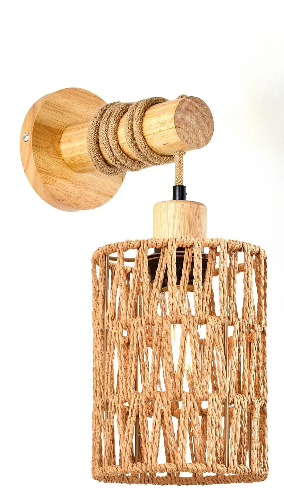 Wall Lamp: Farmhouse Hemp Rope Cylindrical Bedroom Light