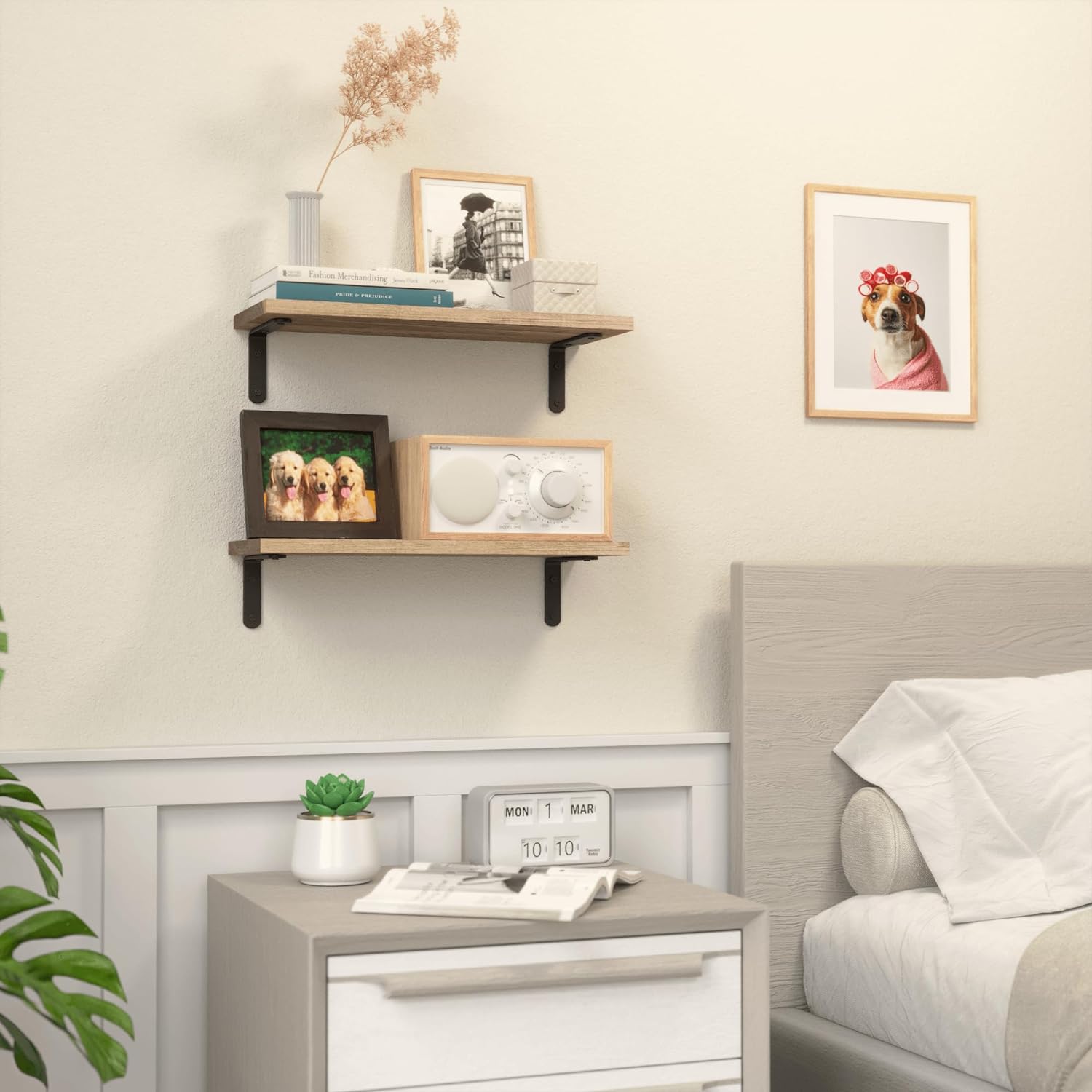 Wooden Floating Shelves - 2 Sets for Wall Décor & Storage