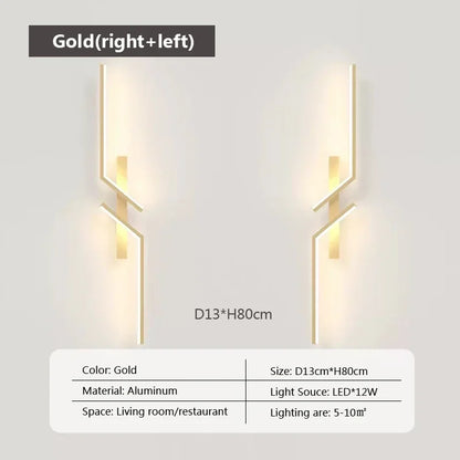 LED Wall Lamp Modern Minimalist Strip Wall Black Gold Wall Light for Bedroom Bedside Living Room TV Sofa Lobby Background Decor