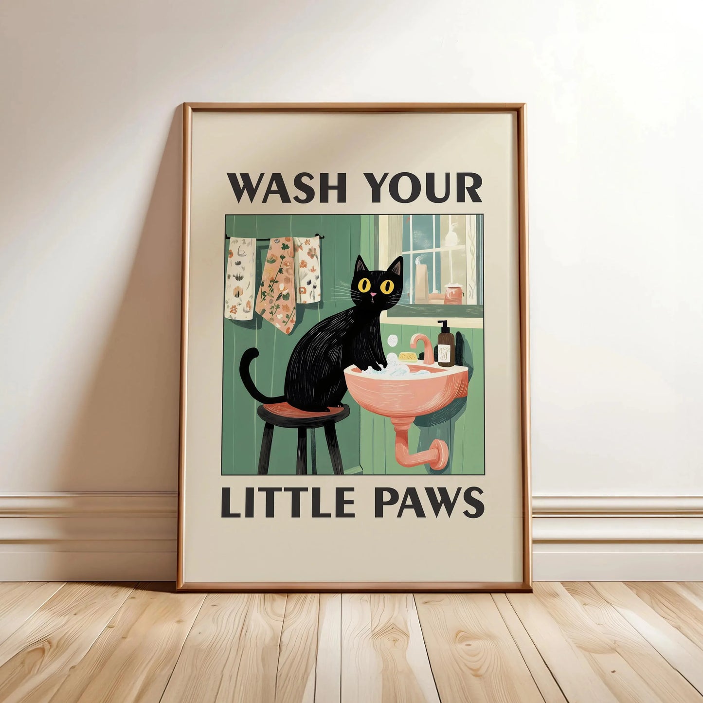 Wash Your Paws Black Cat Canvas Print Bathroom Cat You Pooping Wall Art Poster for Modern Living Room Toilet Kitchen Home Decor